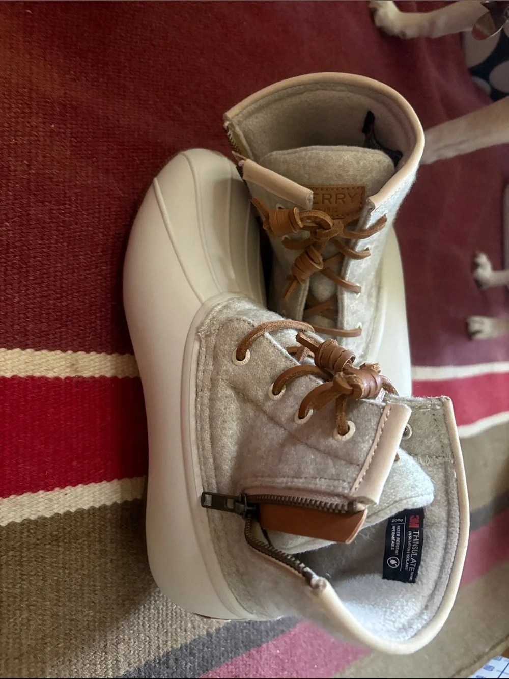 Sperry Light Gray Wool-Blend Duck Boot Sneakers with Tan Accents